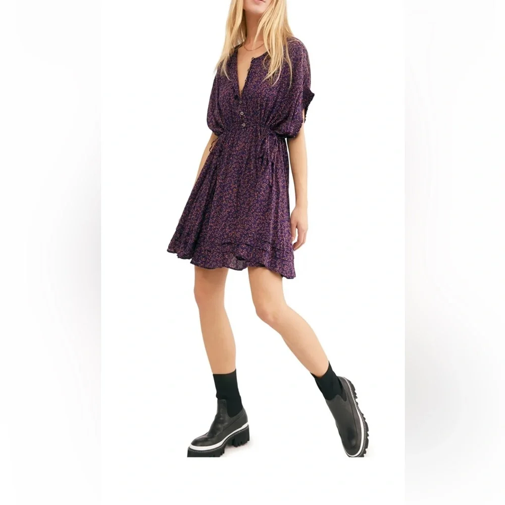 Free People One Fine Day Mini Dress Midnight Combo Size Small - Picture 2 of 5